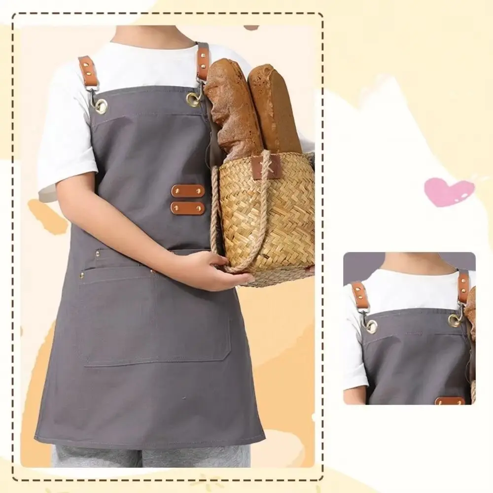 

Practical Minimalist Children's Canvas Apron Lightweight Solid Color Cooking Apron Waterproof Adjustable Chef Costume BBQ Chef