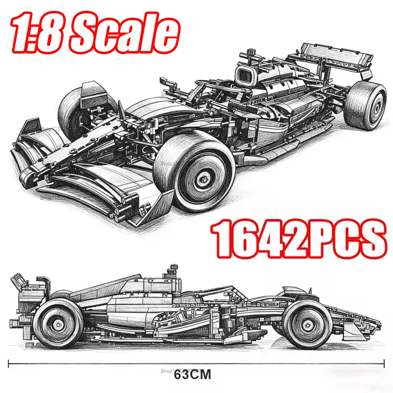 2026 NOVO Carro de Corrida de Escala 1:8 com Desempenho Técnico, 1642 Peças+, Série de Carros Mecânicos, Coleção MOC para Exibição de Modelos