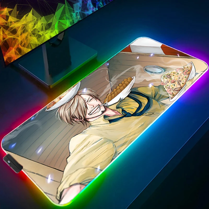RGB LED Mouse Pad Office Desk Mat Computer Game Mousepad One Piece Sanji Rubber Keyboard Pad PC Accessories Mouse Mat Tablet Pad