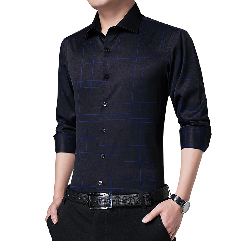 Brand Smart Casual Shirts for Men Turn-Down Collar Slim Fit Social Work Dress Shirts Spring Long Sleeve Fashion Men Shirt