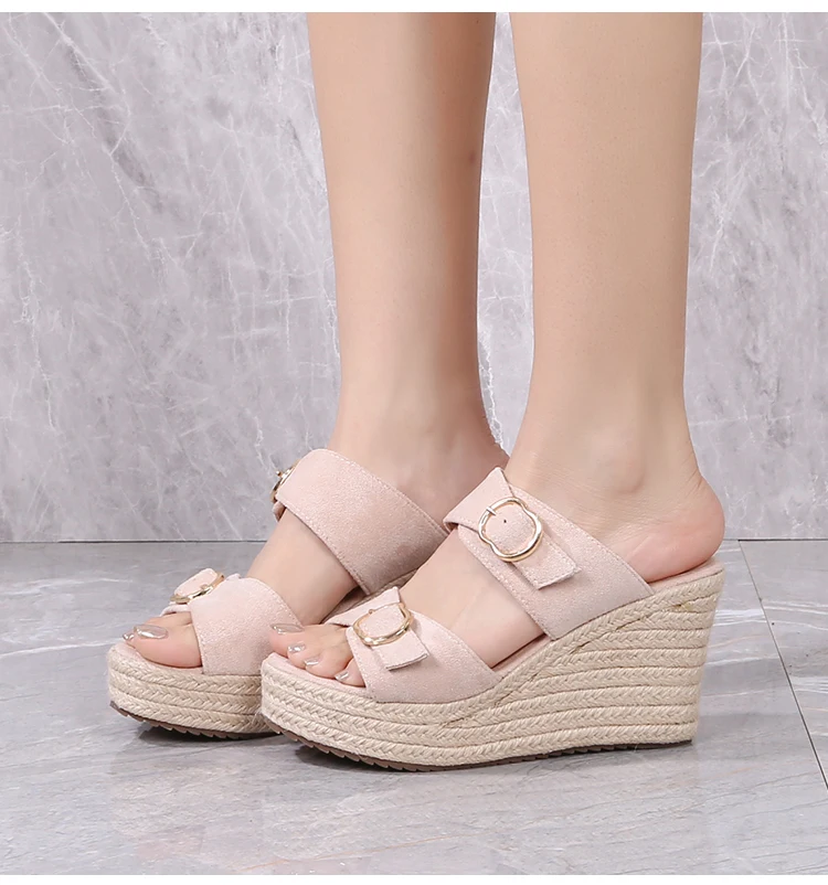 Size 31-44 2023 New Wedge Sandals Women Summer Shoes Open Toe Straw Platform Slippers Beach Sandals