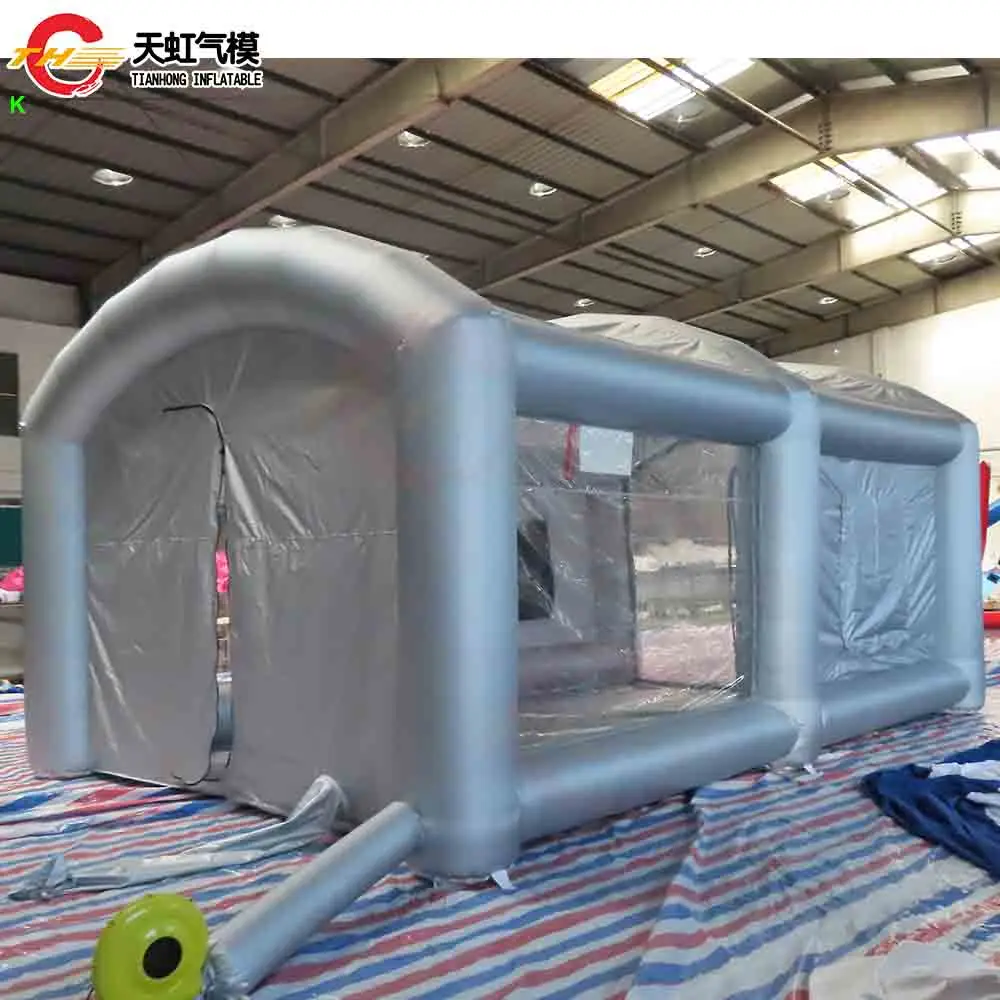 شحن سريع 6 × 4 م كشك طلاء محمول قابل للنفخ طلاء سيارة فضي كشك رش قابل للنفخ مع منفاخ