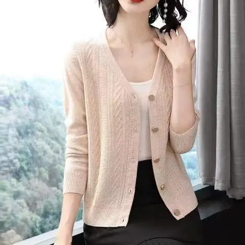 Cardigan Women\'s Short Knitted Sweater Top Paired with Spring Autumn New Fashion Loose Oversized Sweater Long Sleeves Jacket