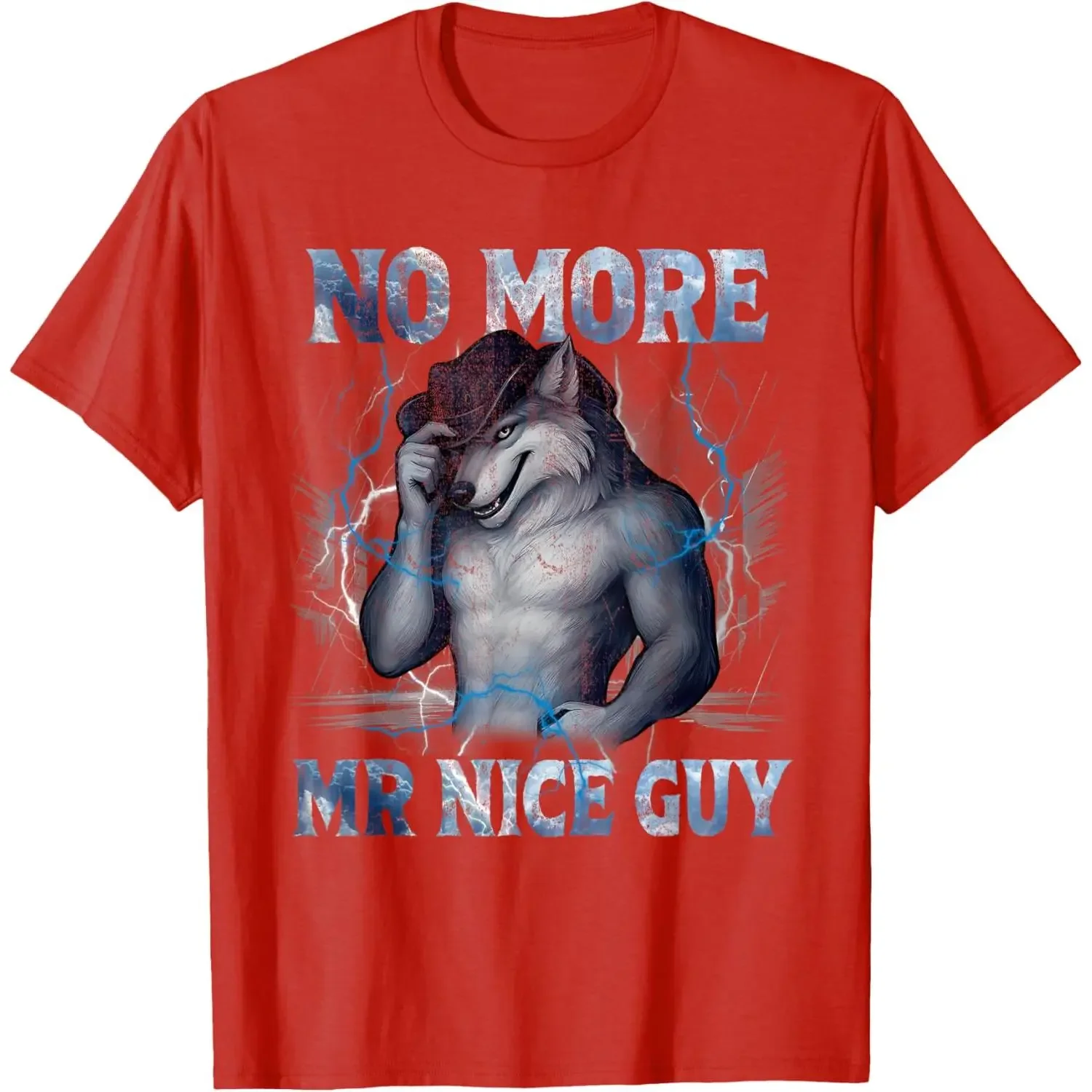 Men's Casual Fit Short-Sleeve Round Neck Graphic Print T-Shirt - No More Mr Nice Guy Funny Alpha Wolf Meme Brainrot Humor Sports Top