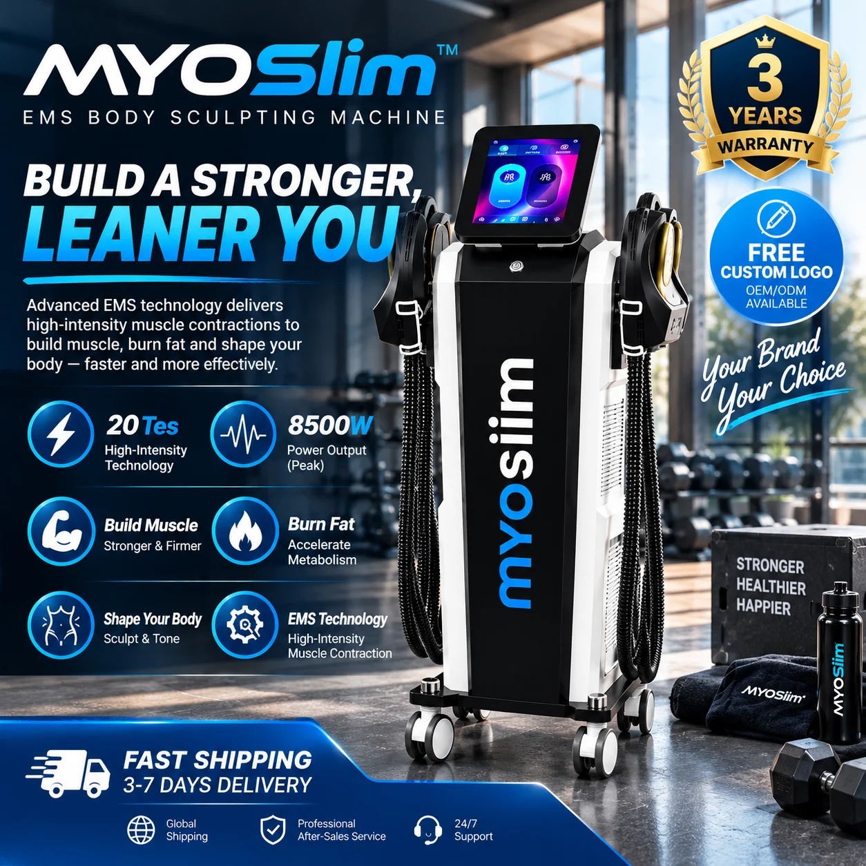 MYOslim EMS Body Sculpting Machine8500W 200Hz High-Intensity Focused Electromagnetic Fat Removal Muscle Fitness Sculpting Devic