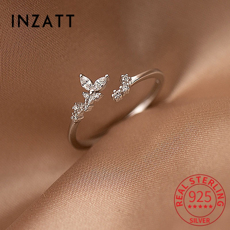 INZATT Real 925 Sterling Silver Leaves Plant Adjustable Ring For Fashion Women Fine Jewelry Cute Minimalist Accessories