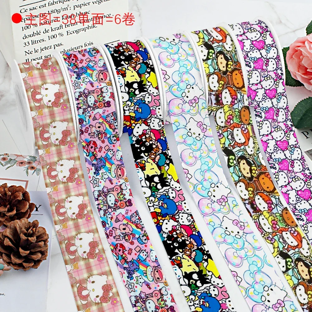 Sanrio Series Satin Ribbon Cartoon Hello Kitty My Melody Printed Grosgrain Ribbon For DIY Wedding Craft Supplies 10 Yards