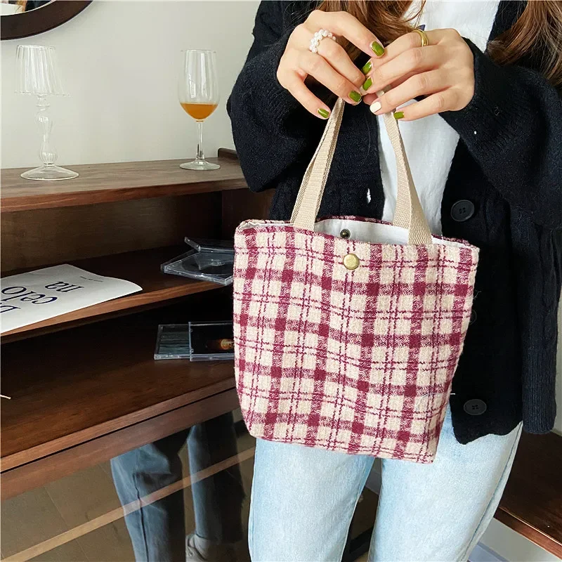 Korean Style Winter Lunch Bags Mini Handbag Women Small Shopping Bag for Girl Fresh Reusable Canvas Storage Tote Bag Lonchera