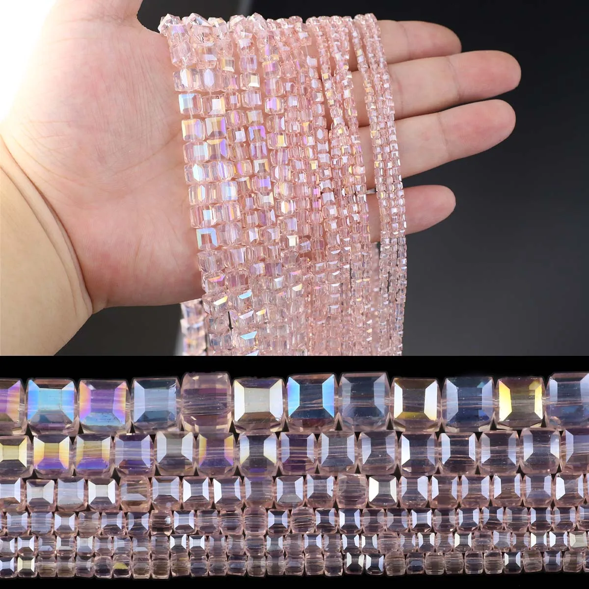 30~200pcs 2/3/4/6/7mm Austrian Cube Pink AB Crystal Glass Square Spacer Loose Beads For Jewelry Making Bracelets DIY Accessories