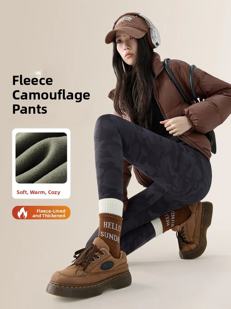 

Камуфляжные брюки для йоги Thiened Fce на подкладке, женские леггинсы с высокой талией, спортивные брюки для похудения на зиму