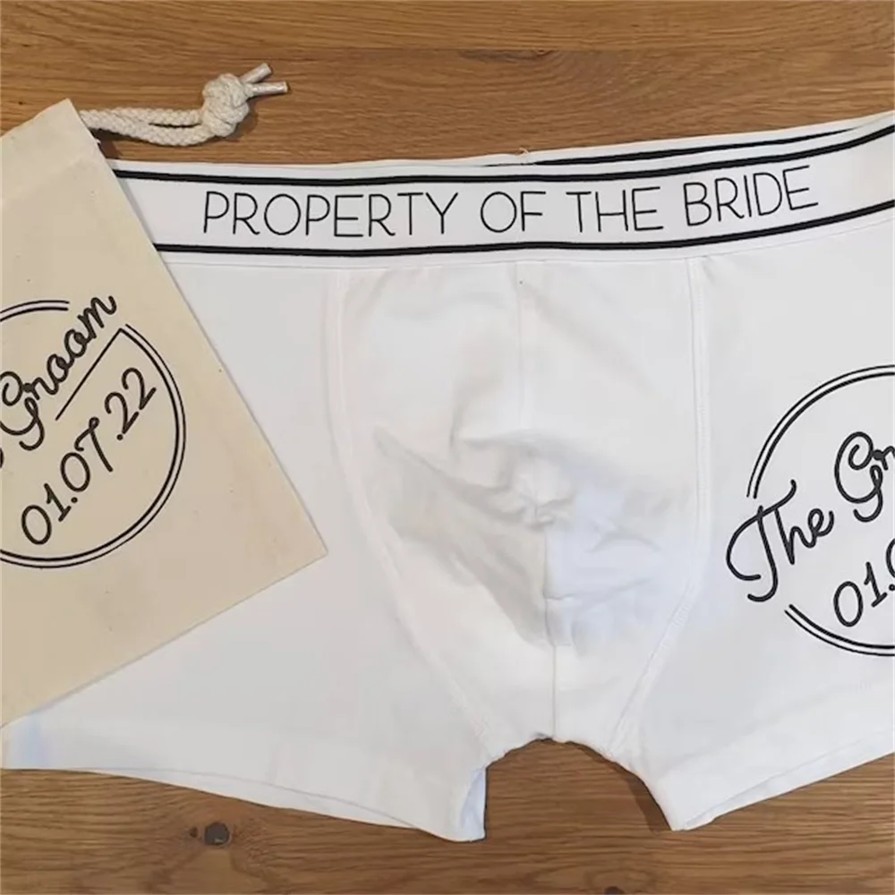 Groom's Property Of The Bride, Wedding Date Boxer shorts, Cocktail Theme, Neon Sign, personalize lingerie set, Boxers ,Gift for