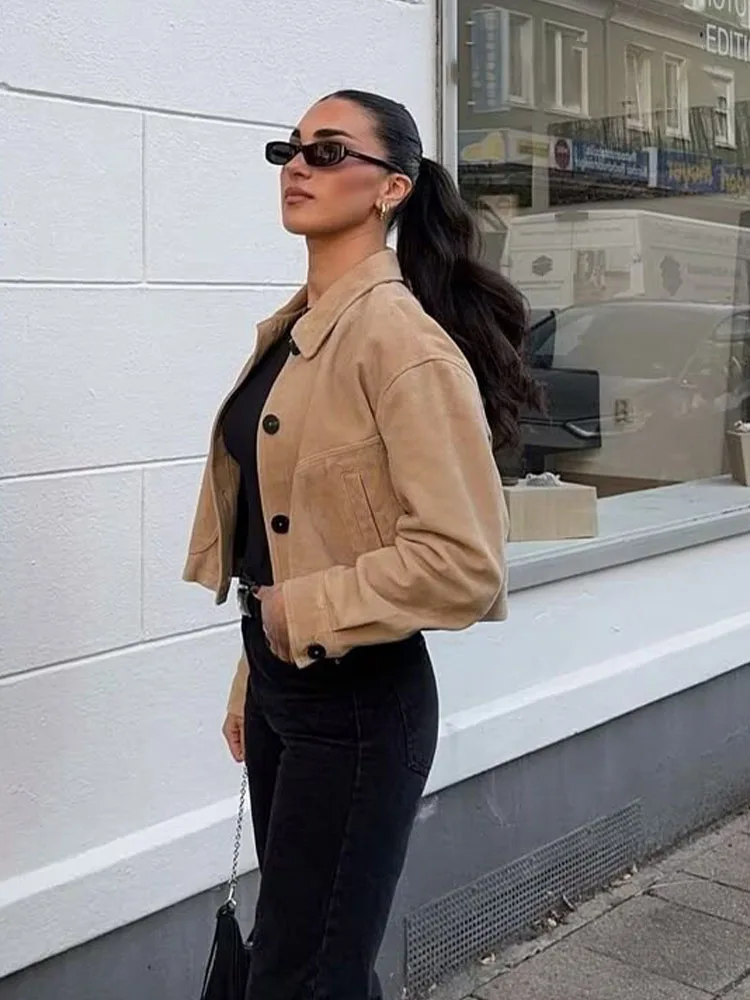 HH النساء الخريف موضة تنوعا الجلد المدبوغ محكم معاطف الإناث طويلة الأكمام التلبيب واحدة الصدر مع جيوب سترات كاجوال