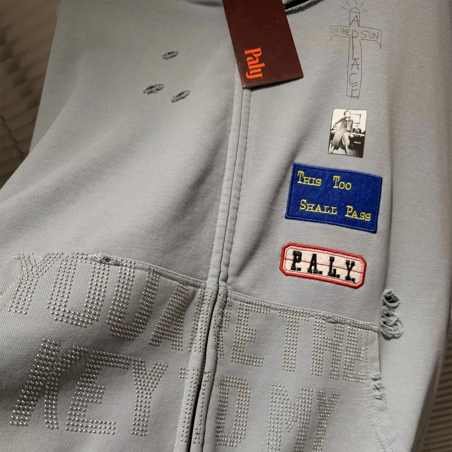 

Кардиган Paly Rhine Stones с бриллиантами, толстовка на молнии для мужчин и женщин, потертое синее пальто с поврежденными отверстиями, пуловер