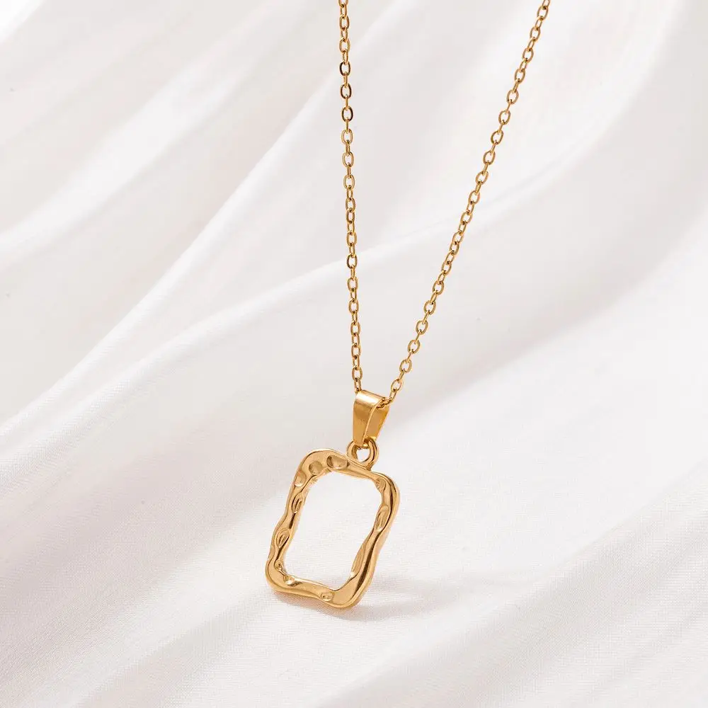 TOHM minimalist Pendant Square frame Hollow Stainless Steel fine Necklace Hip Hop for Men Boys Choker neck non-fading Party Gift