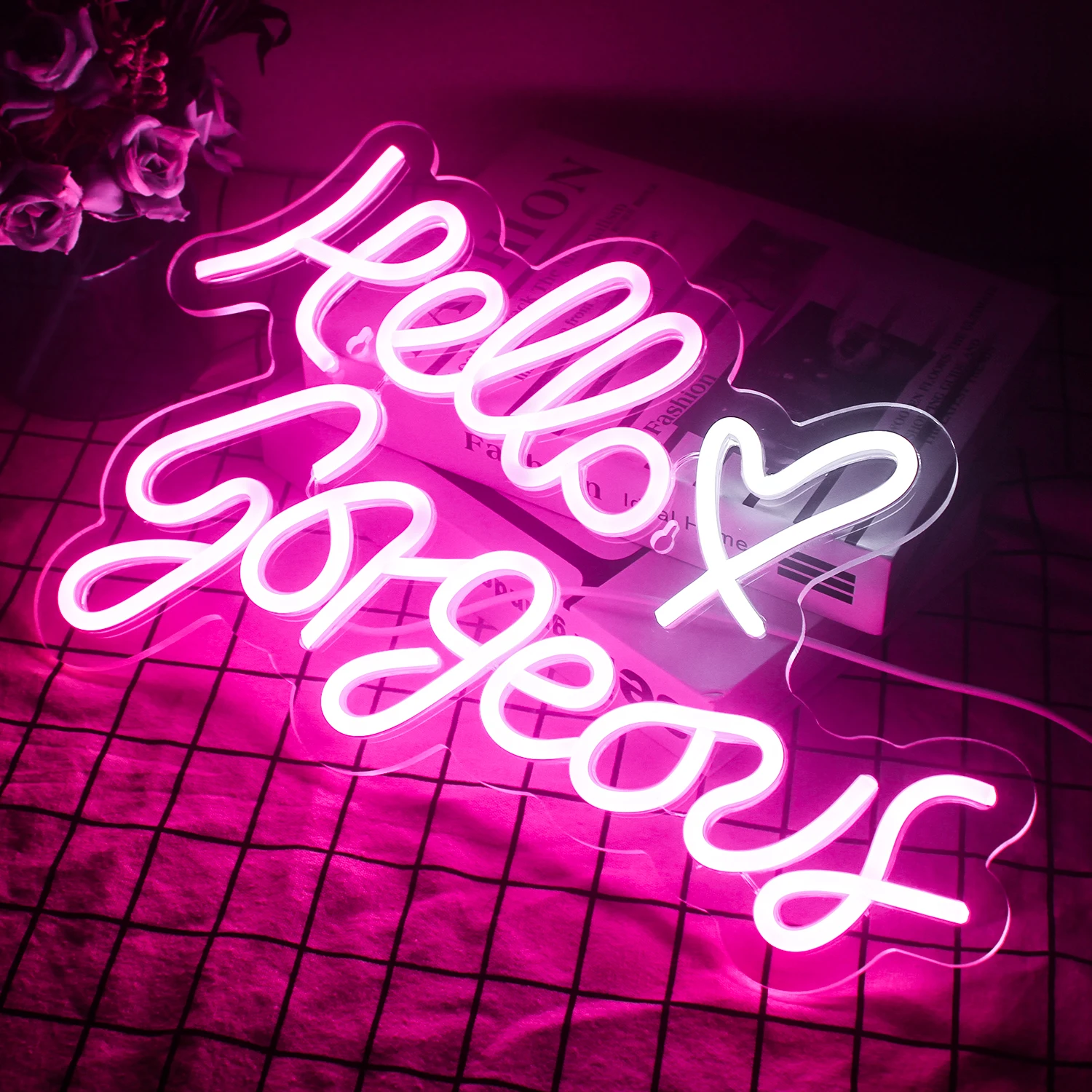 Hello Gorgeous Neon Sign LED Light-Up Sign for Family Wedding Birthday LED Neon Sign Dimmable Switch Engagement Wall Room Decor