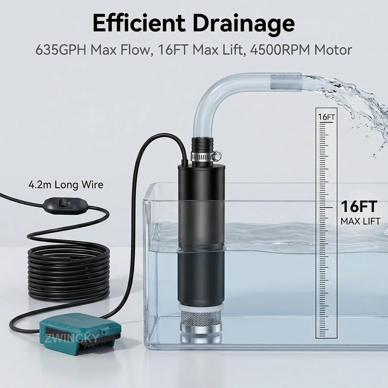 Für Makita/Dewalt/Milwaukee 18V Li-Ionen-Akku, Elektrische Wasserpumpe Kabellose Tauchpumpe Abwasserbehandlungswerkzeuge