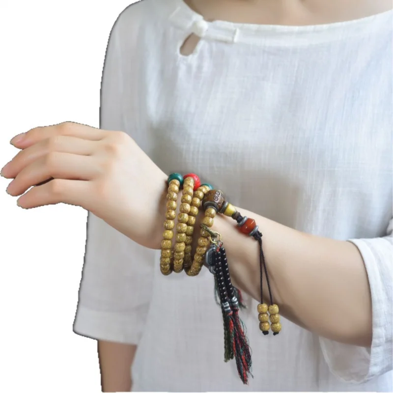 الدجاج الدهون القمر الأصفر بودي سوار 108 قلادة سبحة صلاة بوذية #5