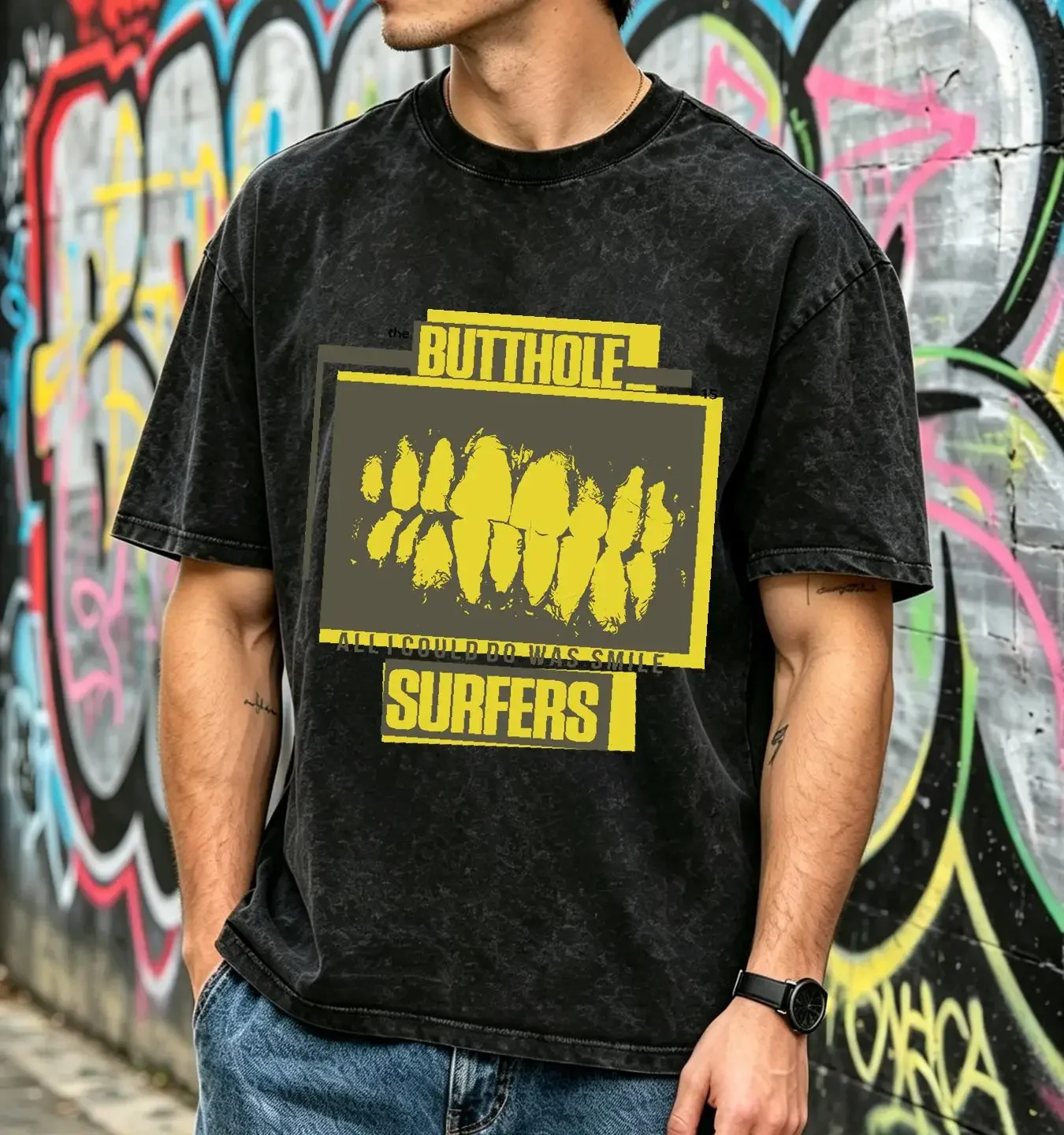 washed T Shirt Butthole Surfers VTG All I Could Do Was Smile White S 5XL PE591 long sleeves vintage Washed designer clothes