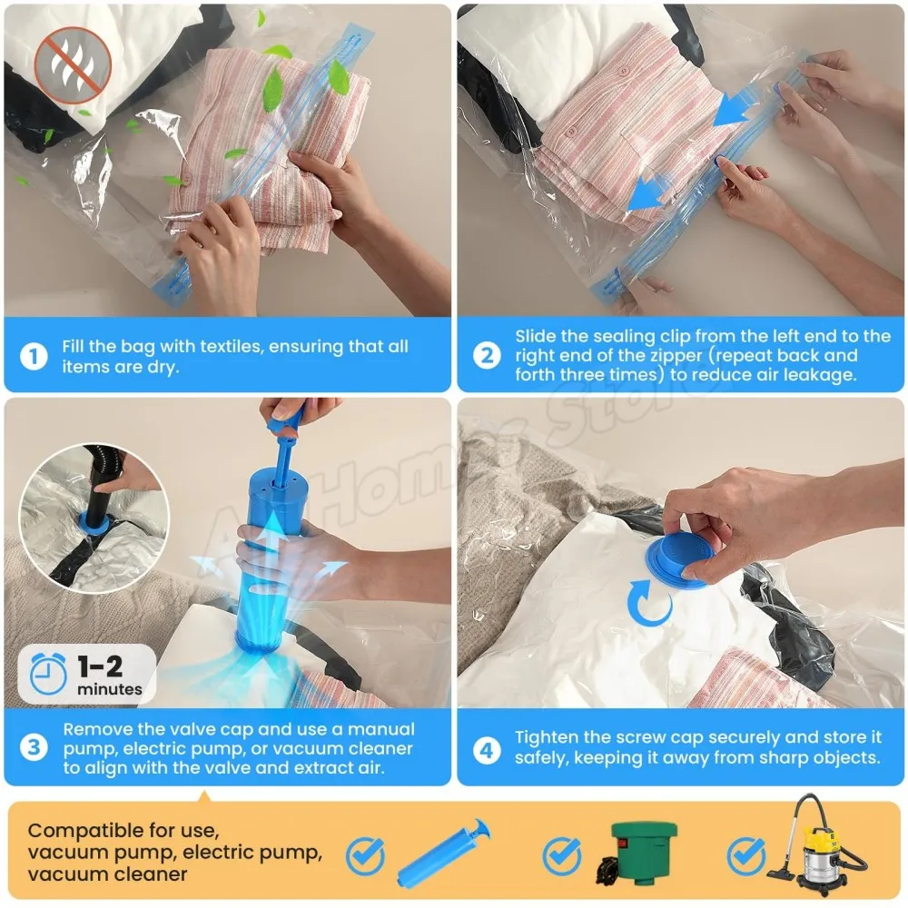6pcs Reusable Vacuum Bag and Pump Cover for Clothes Storing Large Compression Empty Bag Travel Accessories Storage Container - Image 5