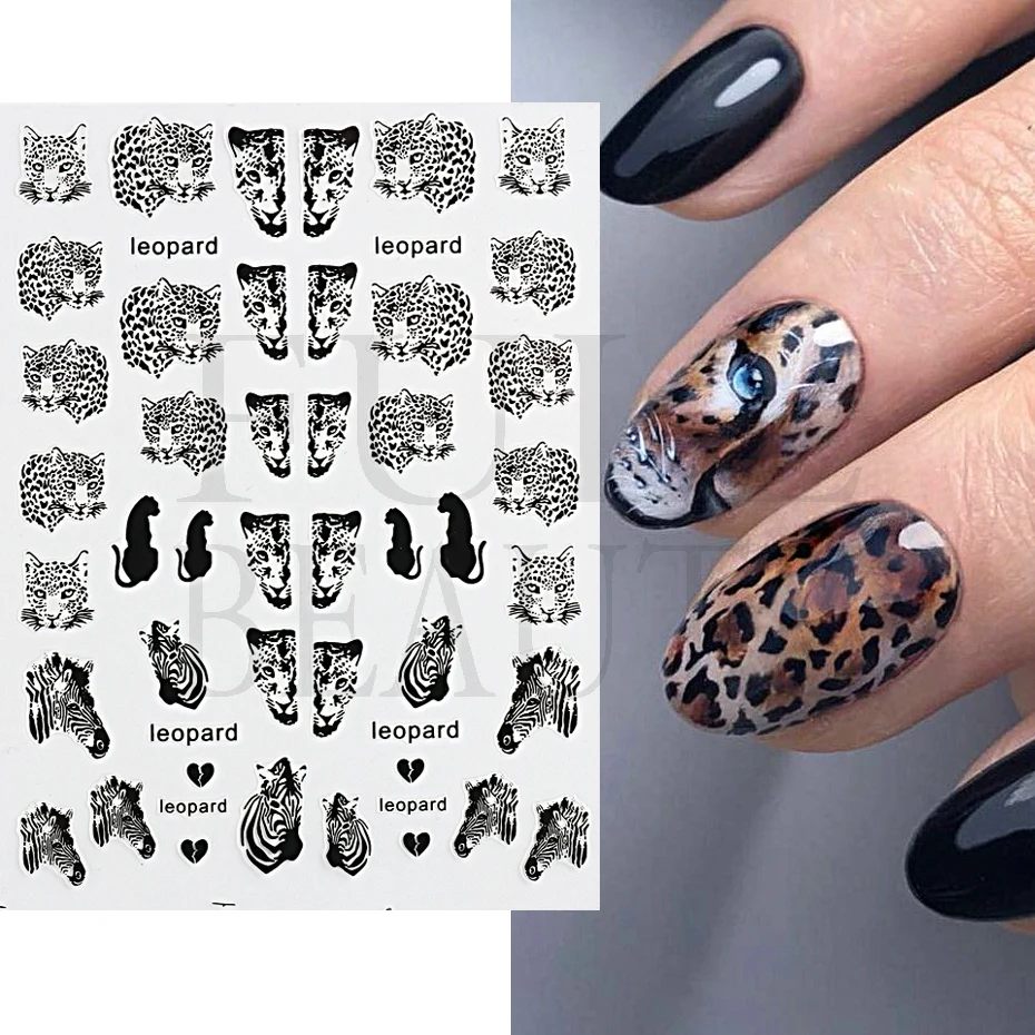 3D Tiger Nail Sticker Gold Laser Leopard Zebra Animal Prints Adhesive Decals Sliders For Charm Manicure Art Decoration LEBTF-S08