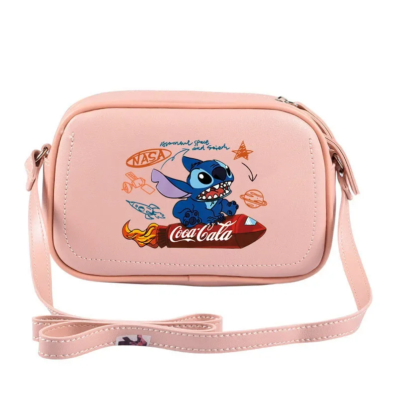 MINISO Disney New Series Cartoon Cute Stitch Crossbody Bag Printed Camera Small Square Portable Anime Bag PU Shoulder Bag Gift