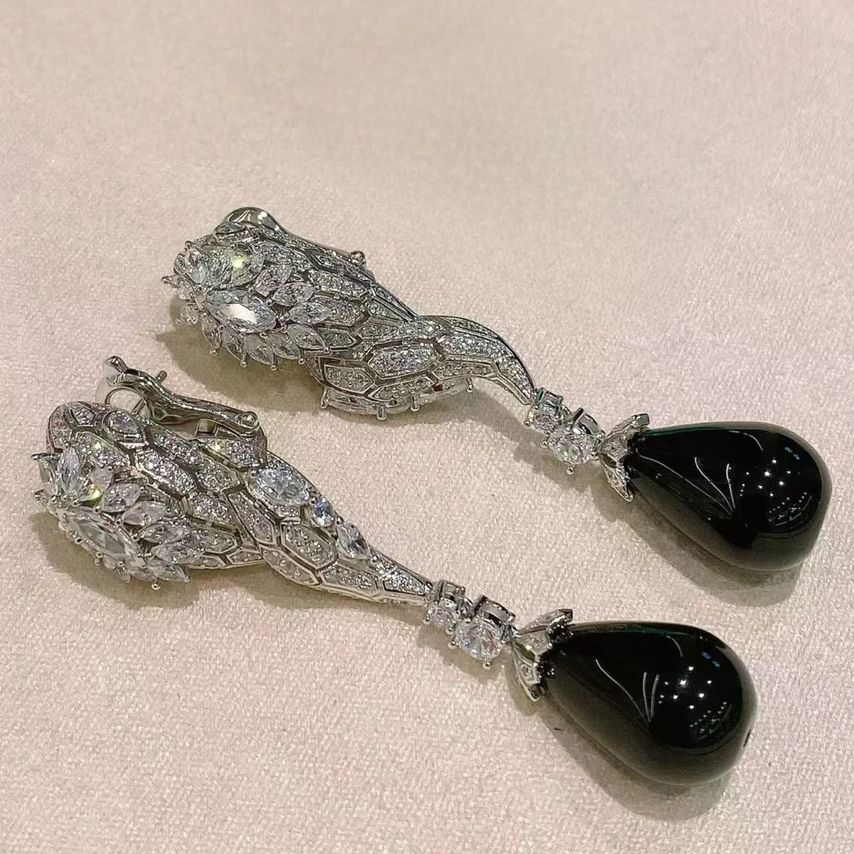 KQDANCE Large Size Solid 925 Silver Carbon Diamond Black Blue Turquoise Gemstone Long Water Drop Earrings For Women Anniversary