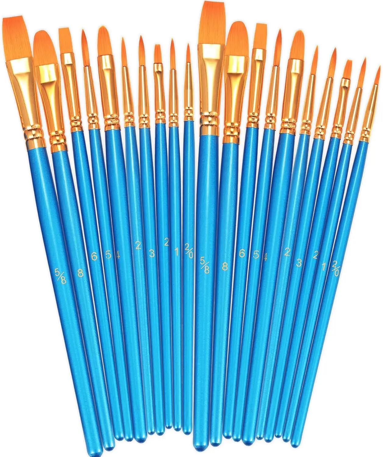 20-Piece Round-Tip Nylon Paint Brushes Set for Acrylic, Oil, Watercolor Art and Miniature Detailing