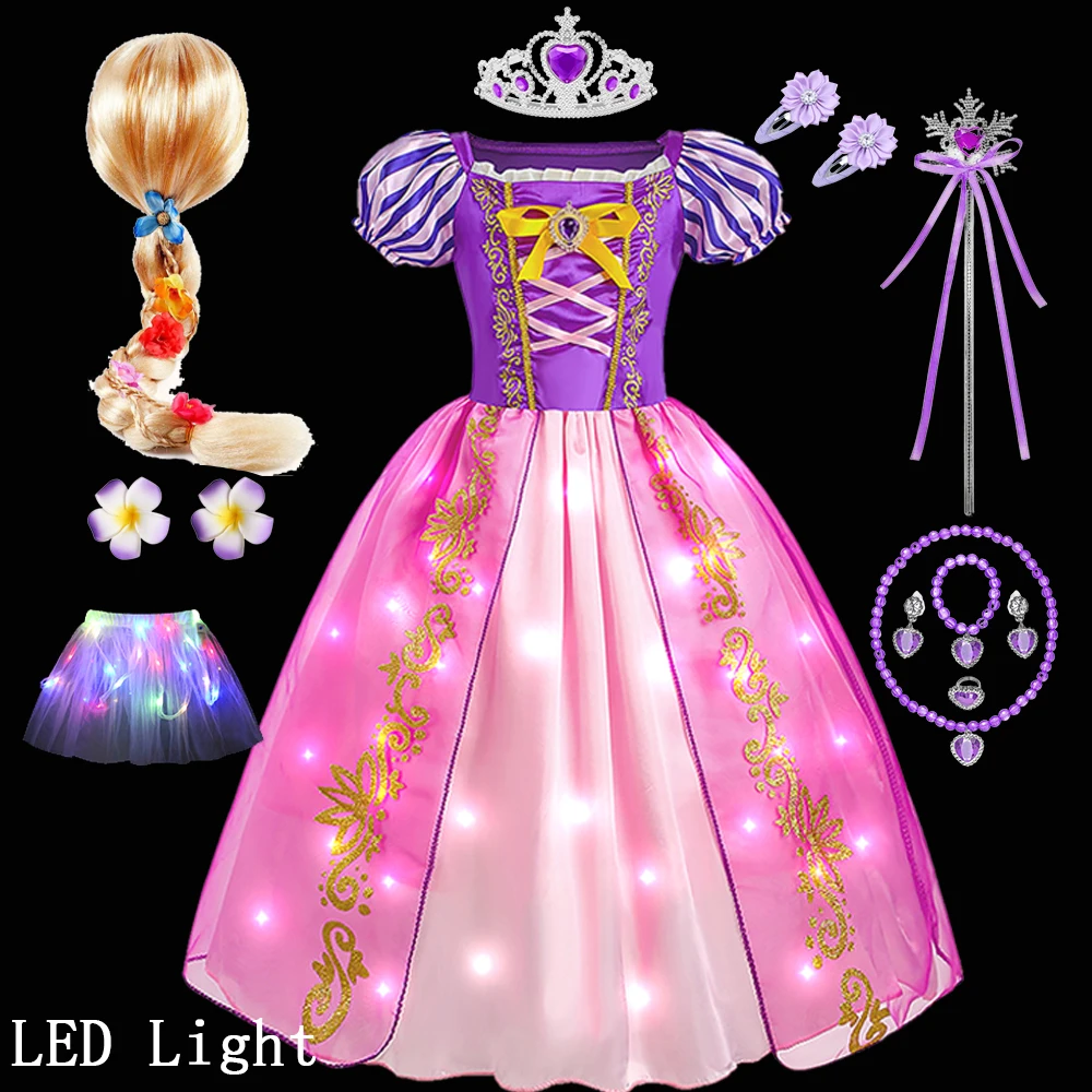 فستان رابونزال للفتيات مزود بإضاءة LED فستان أطفال فساتين الأميرة رابونزال أزياء تنكرية ملابس أطفال كرنفال #1