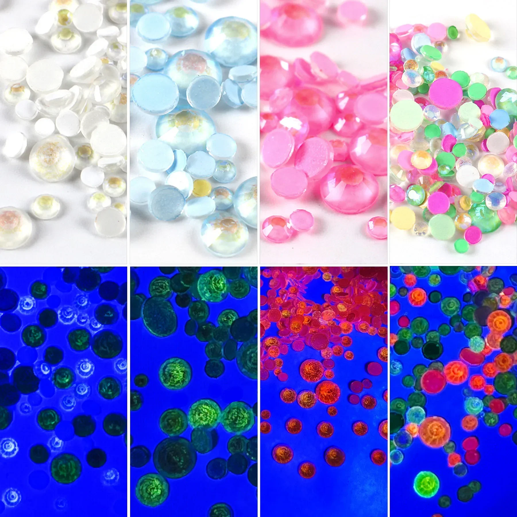 1440pcs mix Size Luminous Crystal AB Glass Non Hot Fix Rhinestone Flatback Glue On 3D Glitter Nail Art Rhinestones Decorations