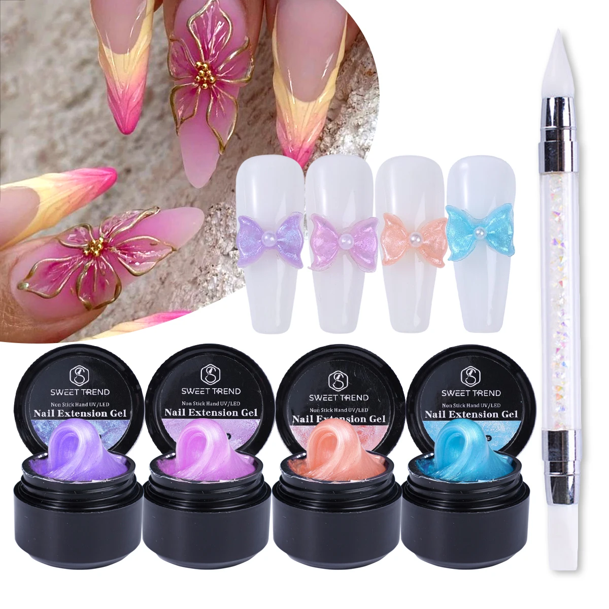 

4шт Русалка Твердый гель-лак для ногтей с перламутровой резьбой по гелю с набором скульптурных ручек для моделирования Желе, клей для наращивания ногтей, Маникюр