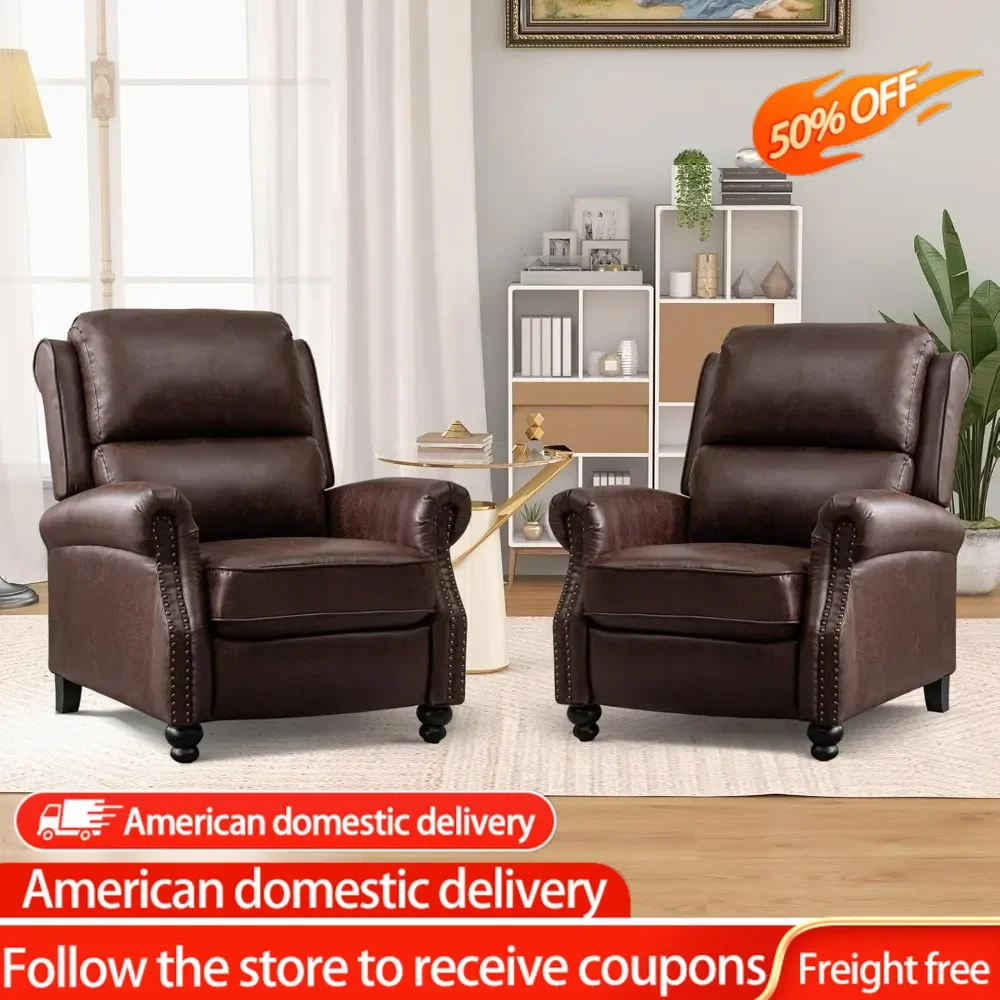 Reddish Brown Sofa Leather Armchair Push Back Recliner With Rivet Decoration Single Sofa Accent Chair for Living Room Armchairs