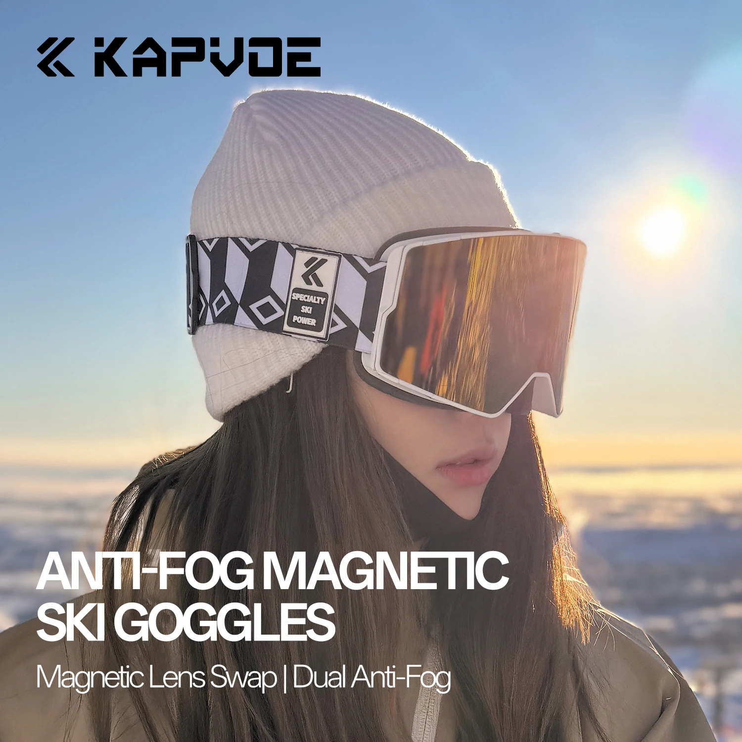 Kapvoe Skiing Eyewear Photochromic Snow Goggle with Box Ski Sunglasses Snowboard Anti-Fog Mask Eyewear Kit UV400 Winter Sports