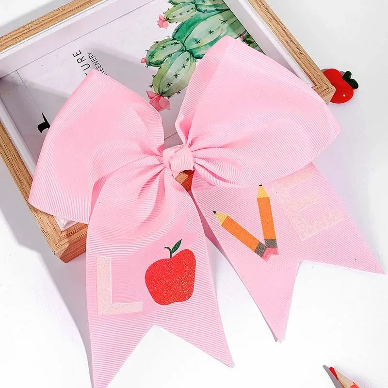 ncmama New Ribbon Bow Hairpin Pencil Letter Print Hair Bow Clips for Girls Cute Pencil Barrettes Back to School Akcesoria do włosów