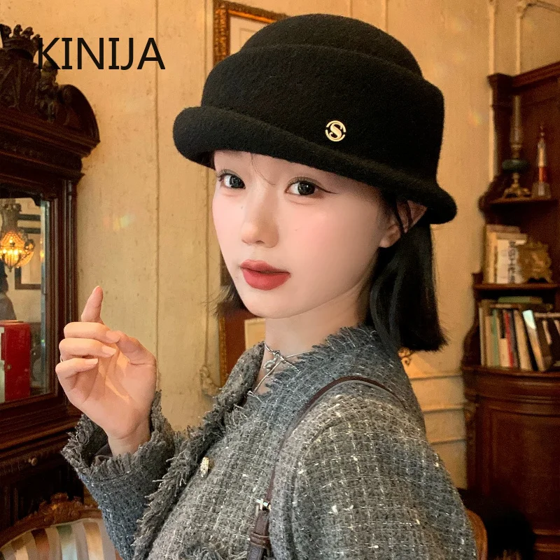 Hepburn Style Topper Hat French Style Woolen Bucket Hat British Style Wool Fisherman Hat Autumn Wedding Church Tea Party