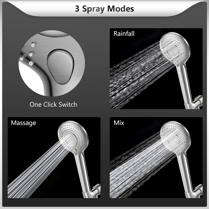 Shower Head with Handheld, High Pressure 3 Spray Mode Showerhead with 15 Stage Water Softener Beads