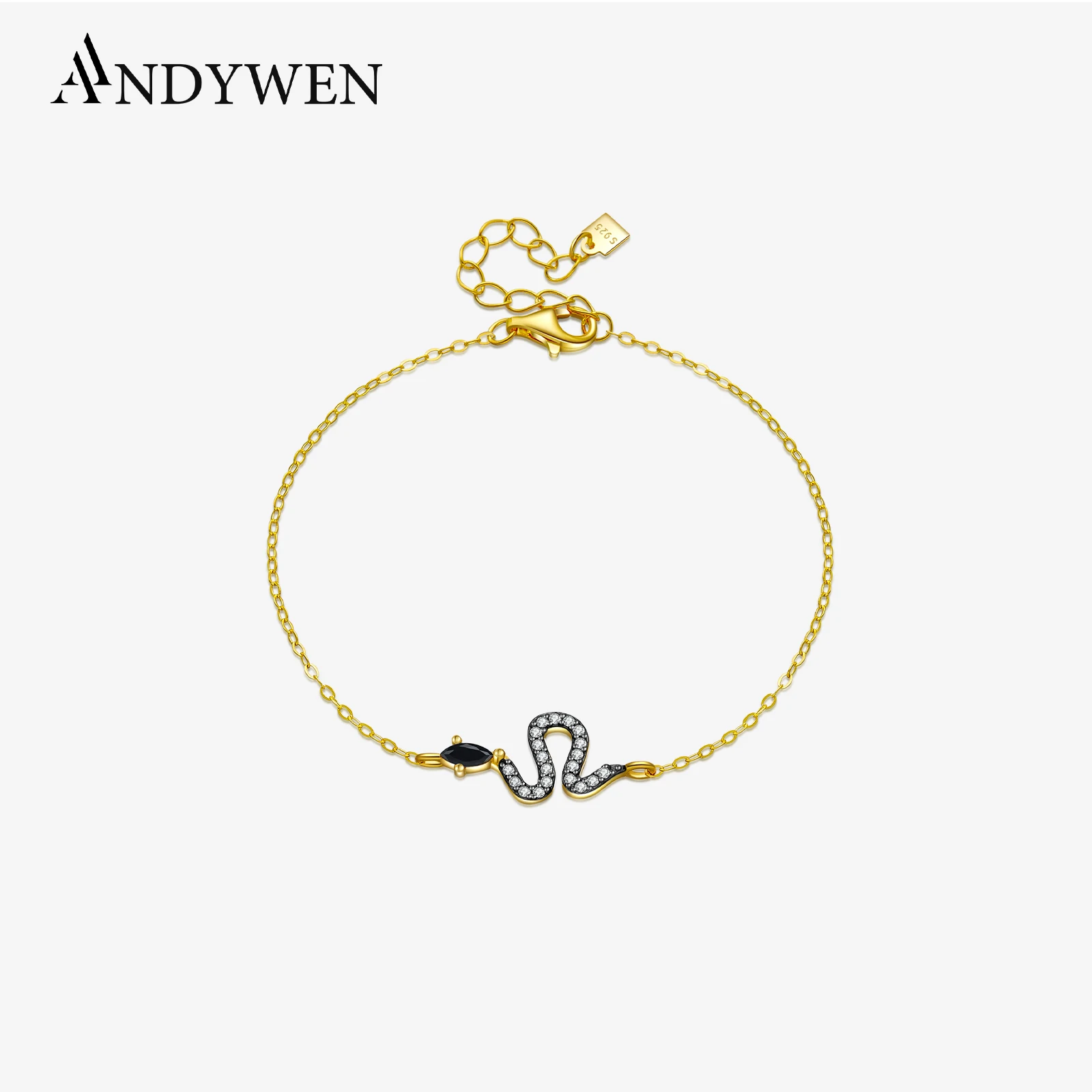 

ANDYWEN Новый браслет-цепочка из стерлингового серебра 925 пробы с золотым кристаллом CZ и цирконием в виде змеи, женские роскошные ювелирные изделия 2022, ювелирные изделия с кристаллами
