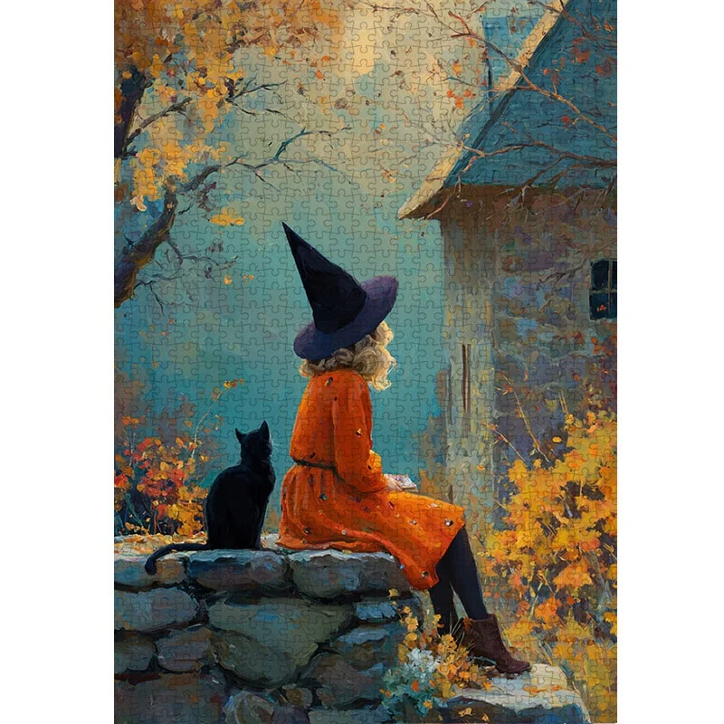 Halloween Theme Jigsaw Puzzle 500/1000/1200/2000pcs,Haunted House Witch Carriage Ghost Pumpkin Paper Puzzle for Holiday