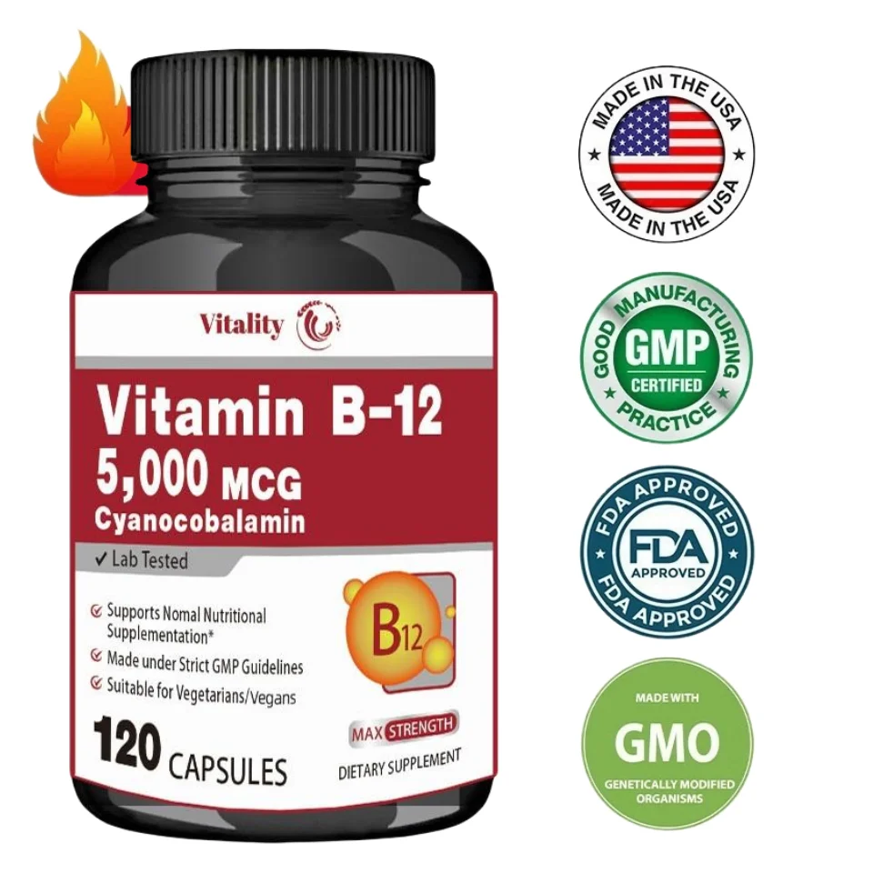 Vitality Vitamin B12-5000 MCG supplemento-benefici funzione cervello e cuore, supporta la memoria, l'apprendimento, aiuta a aumentare l'energia naturale