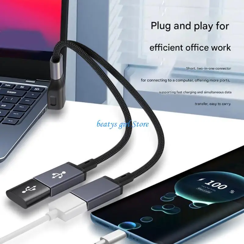 

C7AB Double Port USB C Splitter Cable 20cm 66W Fast Charging for Laptop Phone Tablet
