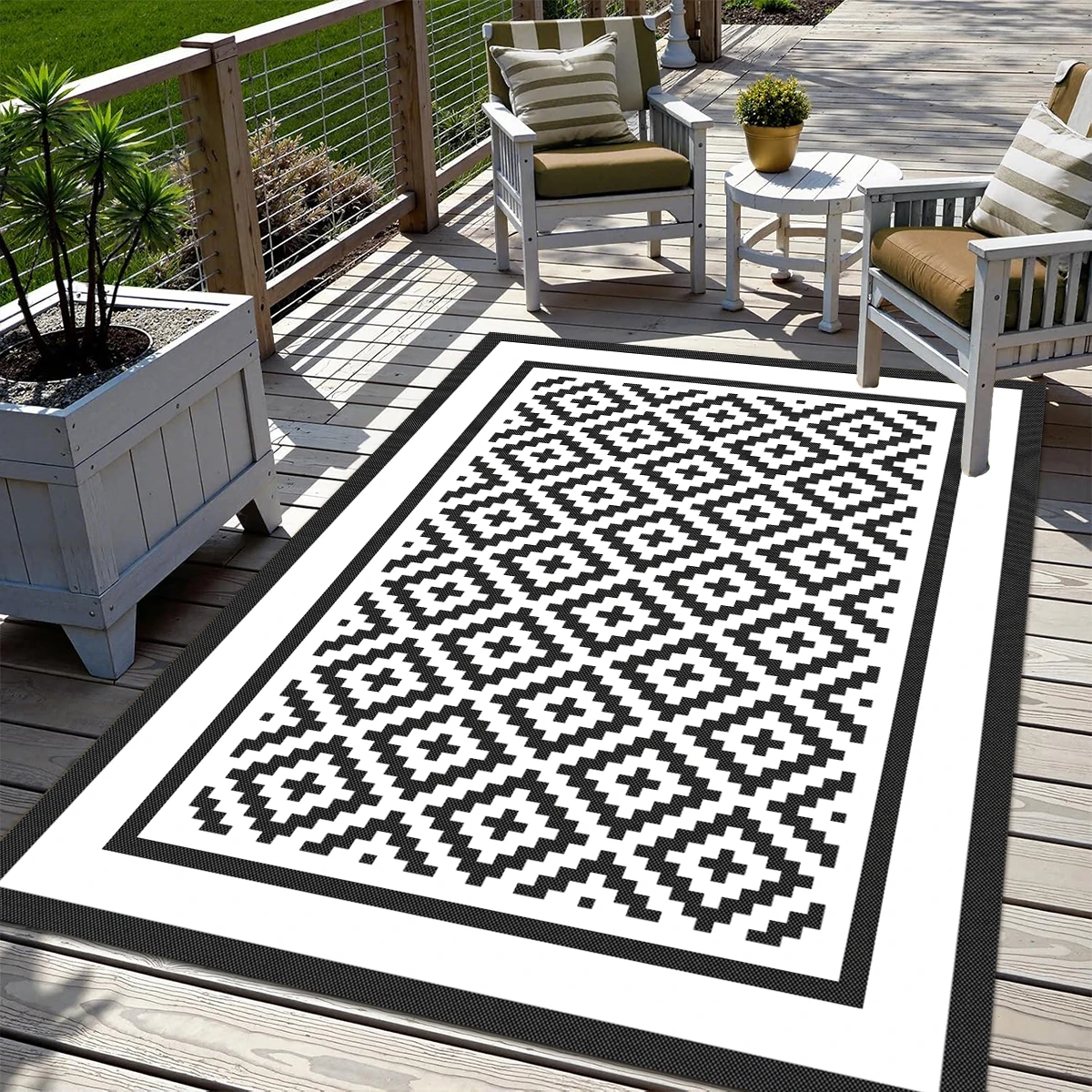 274*365 سنتيمتر أسود أبيض رمادي عكسها المحمولة مقاوم للماء السجاد منطقة في الهواء الطلق السجاد البلاستيك القش التخييم البساط نزهة الحصير #1