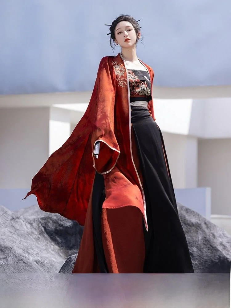 

Серия Red And Bla Straight Sve Four Break Футболка плиссированная юбка Song Dynas Hanfu Daily Cool с эффектом похудения