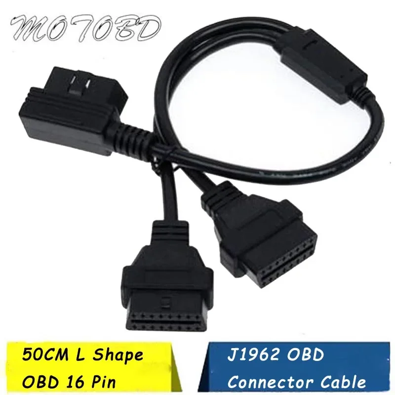 

50CM L Type 16 pin OBD2 OBDii OBD 2 Splitter Extension Cable 1 Male to 2 Female Y Cable OBD2 splitter extension for ELM327 Icar2