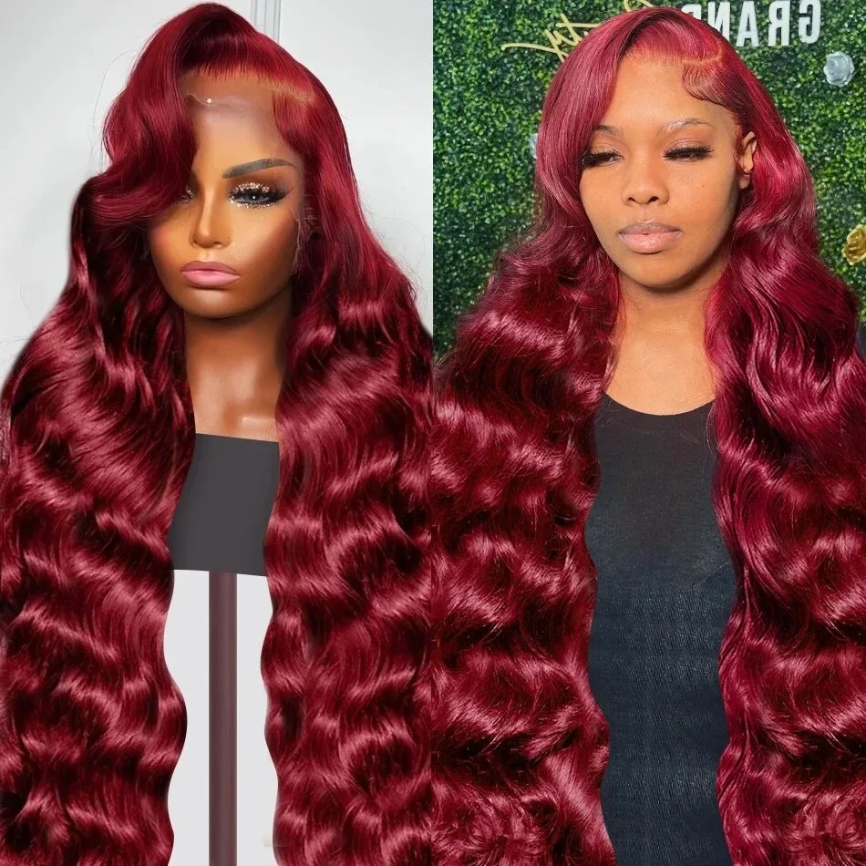 200 Density 99J Burgundy Wigs Colored Human Hair Lace Frontal Wigs Transparent 13x6 Lace Front Wigs Body Wave Human Hair Wigs