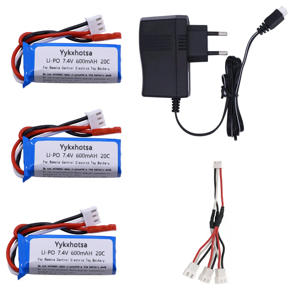 Bateria Lipo dla WLtoys K969 K979 K989 K999 P929 P939 części do zdalnie sterowanego samochodu 7.4V 600mAh akumulator z ładowarką 3in1 kabel 7.4V 2S