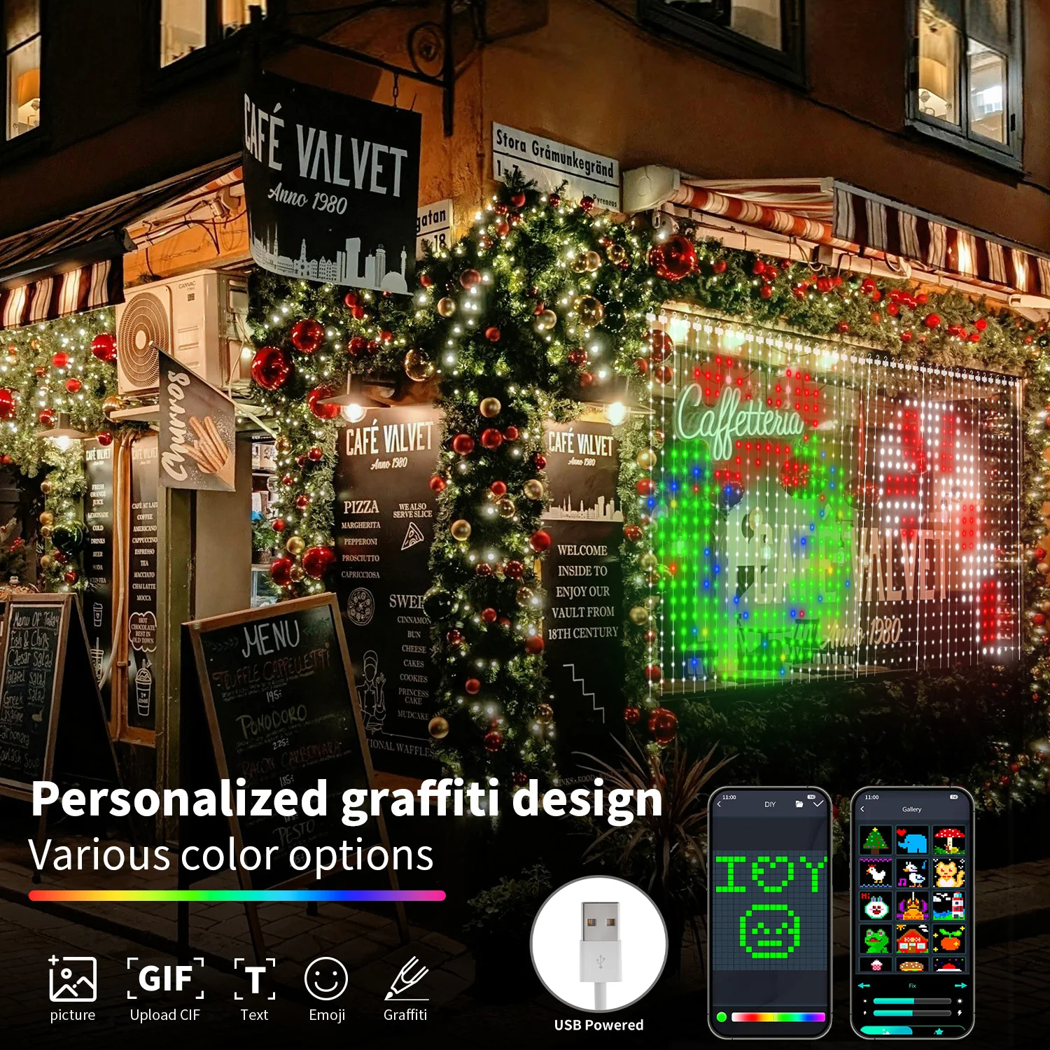 パターンledライト（アプリ制御付き）-400-led、usb給電、音楽同期rgbライト、diyスマートカーテンライト