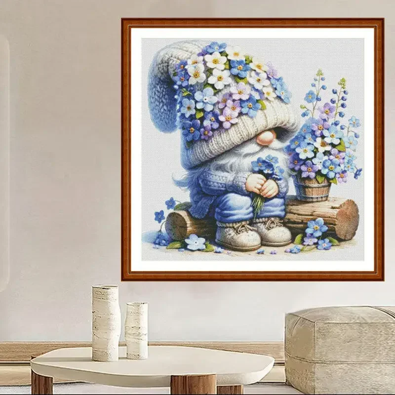 [ZZ6176-Flower Cluster Dwarf] Stamped Cross Stitch Kit 11/14/16/18CT Pre Printed Canvas Cotton Threads DIY Embroidery Wall Decor