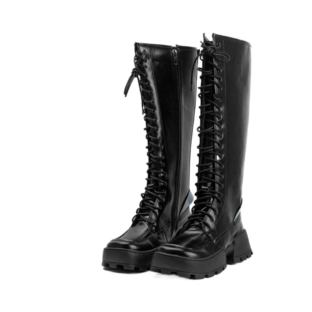 

Модные черные кожаные мотоциклетные ботинки, цветные сапоги до колена на толстом каблуке, женские высокие сапоги для верховой езды с квадратным носком