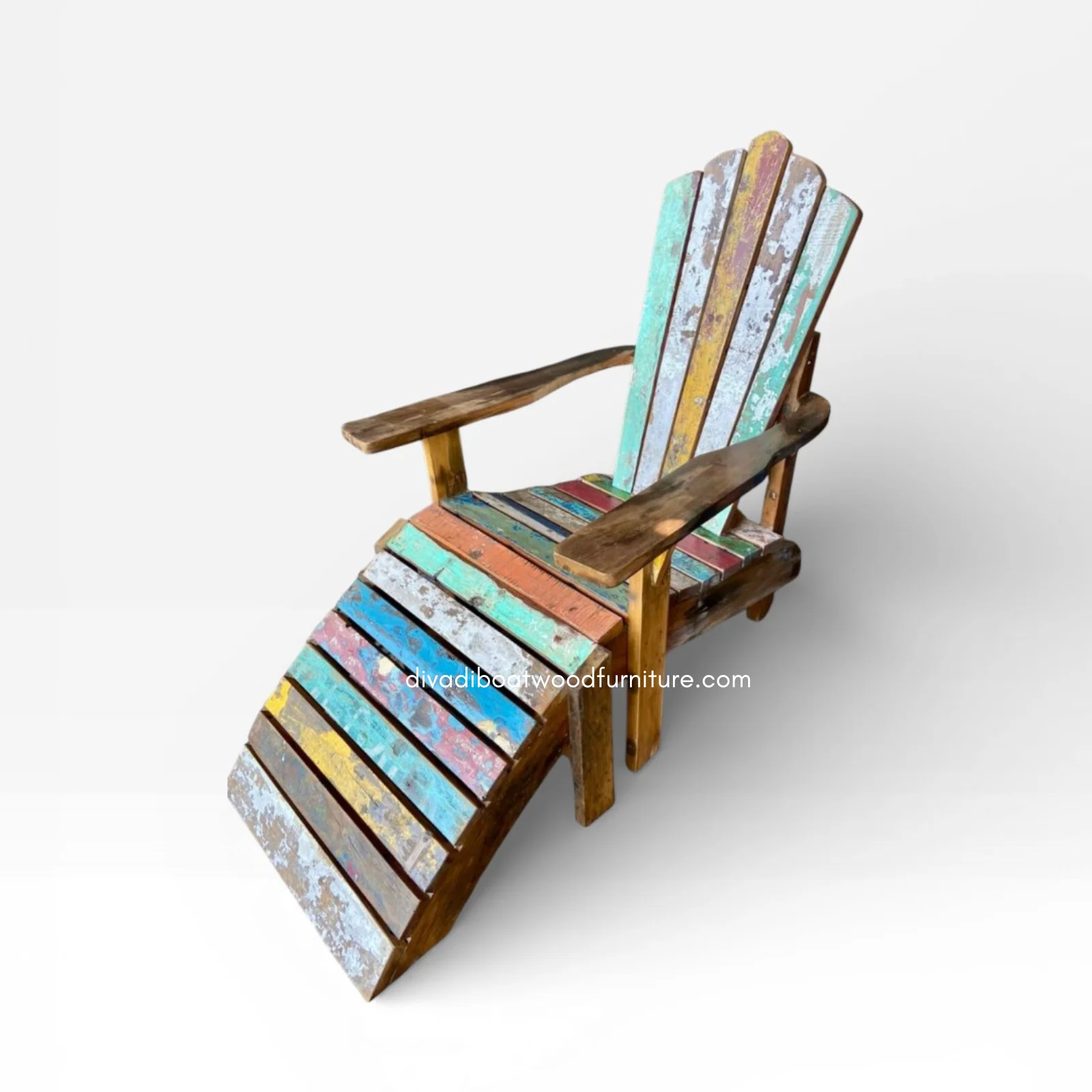 

Reclaimed Boat Teak Wood Rustic UV Resistant Eco-Friendly Lounger Chair Back Poolside Beach Resort Villa Garden Patio Seating