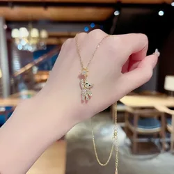 New Personality Charm Design Luxury Shiny Full of Zircon Bear Pendant Necklace for Women Crystal Star Collarbone Chain Jewelry