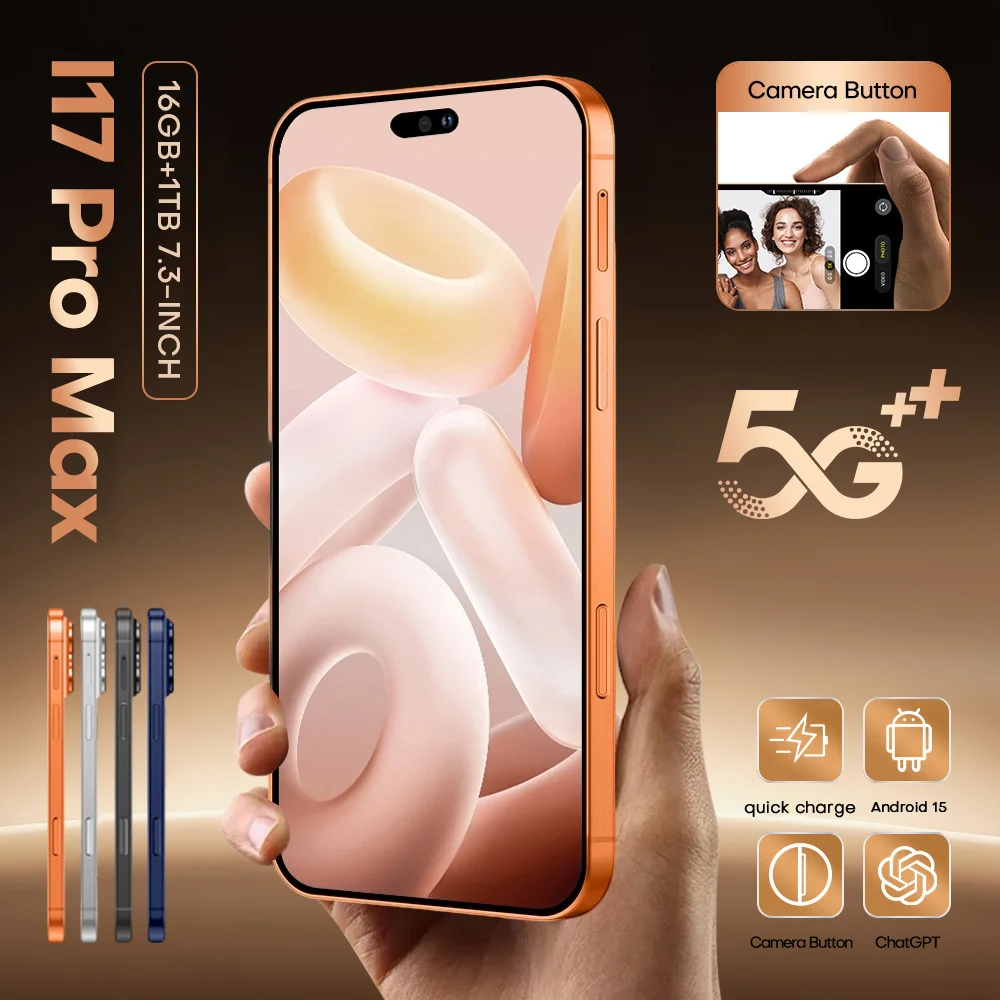 

2026 НОВЫЙ i17 Pro Max 5G Dual Card 8000 мАч Аккумулятор 7.3HD Global Edition Оригинальная дешевая функция распознавания лиц Smart Android